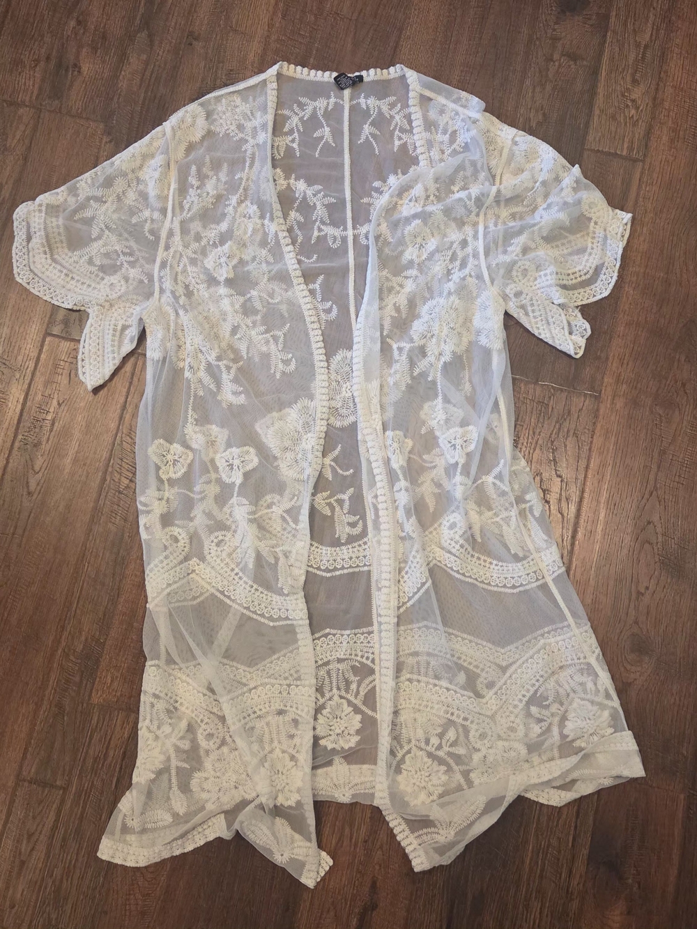 Embroidered Lace Boho Duster Sheer Festival  Beach Hippie Floral Cottage Fairy